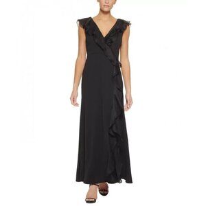 NEW DKNY maxi dress ruffle sleeveless party formal cocktail evening black 4